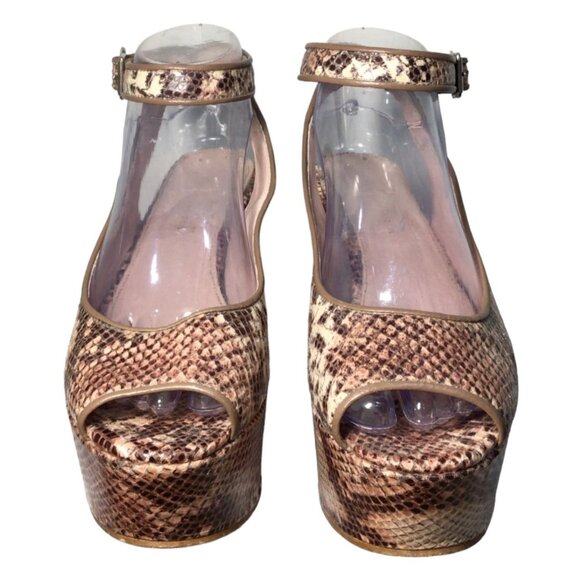 KURT GEIGER 8.5 39 Snake Print Leather Platform Sandals Ankle Strap Peep Toe - Picture 3 of 11